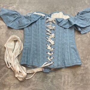 Corset Story Overbust Corset Sz UK 12 US 8 Blue Embroidered Lace Up Cottagecore